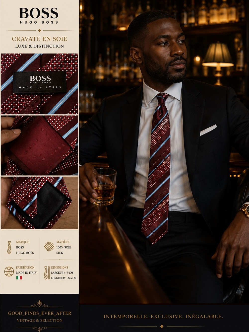 Hugo Boss Burgundy Tie with Blue and White Stripes
